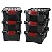 IRIS SK-130E Heavy Duty Tote with Red Latches, 12-Quart, Black, Pack of 6