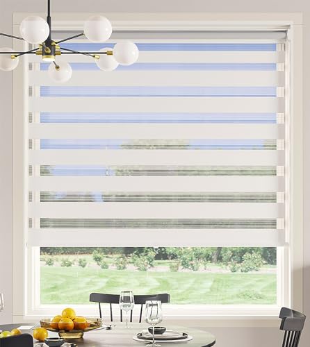 Photo 1 of May in Color Zebra Blinds for Windows with Aluminium Valance, 35.5"W x 32"H Free-Stop Cordless Roller Window Shades for Light Filtering and Protecting Privacy, Dual Layer Window Blinds for Home, Office