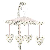 Sweet Jojo Designs Girls Musical Baby Crib Mobile for Pink White Damask and Gold Polka Dot Amelia Collection