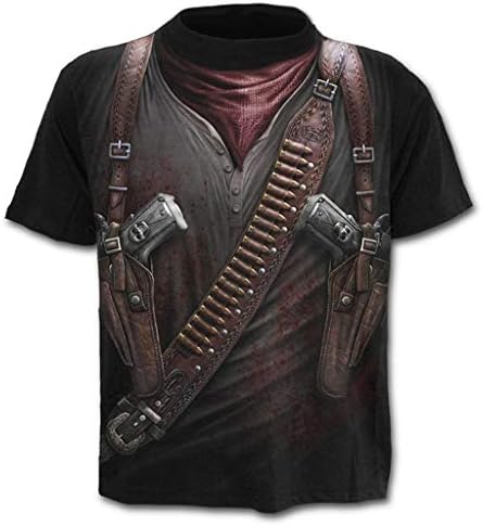 Xlala Men's T Shirt Western Cowboy 3D Printing Tops Blouse Round Neck Slim Fit Short Sleeve Personality Novelty Clothing Shirts