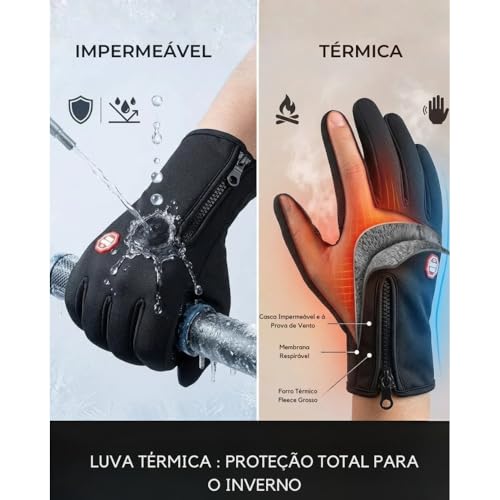 Luva Térmica Moto e Bike, Luva Impermeável, Touchscreen Antiderrapante | Proteção Contra Vento, Frio Intenso Unissex de Corrida, Trilha, Moto, Bike, Uso diário, Compatível com Celular - Premium