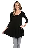 Frumos Womens Tunic 3/4 Sleeve Tunic Top LA-Black 3X-Large
