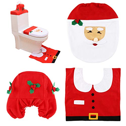 ShellKingdom Christmas Decorations Happy Santa Toilet Seat Cover and Rug Set (Style A)