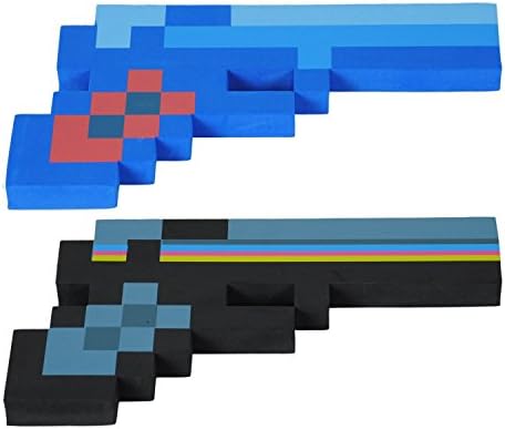 8 Bit Pixelated Blue Diamond Foam Gun &amp; 8 Bit Pixelated Black Stone Foam Gun Set