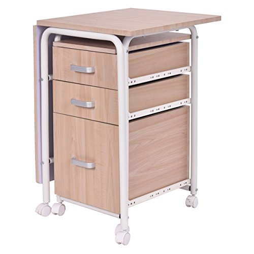 Folding Computer Laptop Desk Wheeled With 3 Drawers Home Office Furniture - Thumbnail 3