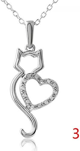 Fuleewoo Fashion Rhinestone Crystal Animal Black&White Cats Necklace Heart Pendant