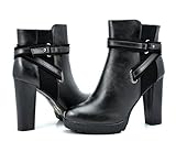 DREAM PAIRS BASEL/FREE Women's Fashion Sexy Fur Interior Chunky High Heel Platform Ankle Booties