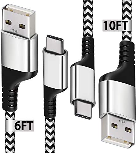 USB Type C Cable,[2Pack 10 FT 6 FT] Fast Durable Extra Long USB C to USB A Charger Cable,Nylon Braided Charging Cord Compatible for Samsung Galaxy S9 S8 Note9,LG G7 V30 V20 G6 G5,Google Pixel 2 XL