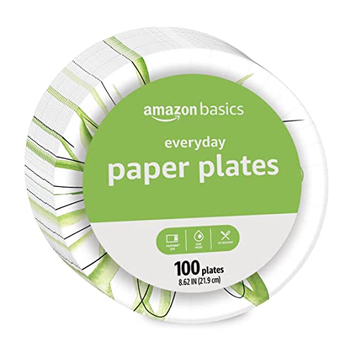 AMAZON BASICS EVERYDAY PAPER PLATES, 8.62 INCH, DISPOSABLE, 100 COUNT