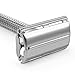 QSHAVE Double Edge 4 inch Long Handle Safety Razor Twist Butterfly Open Chrome Matte Finish (1 Razor + 5 pcs Titanium Coated Blades)