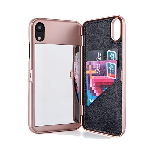 iPhone XR Case,Wetben Hidden Back Mirror Wallet Case with Stand Feature and Card Holder for Apple iPhone XR 6.1 inch (Rose Gold)