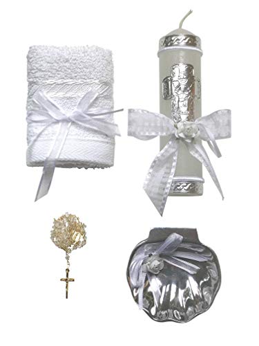 Angelitos de Mexico Ceremonial Baptism Kit Shell Towel Candle and Rosary Juego de Bautizo Artesanal - Thumbnail 6