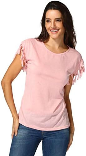 Hot Sale Women Blouse,Leedford Fashion Women Ladies Summer Loose Sexy Tassel Top Short Sleeve Blouse Casual Tops T-Shirt (2XL, Pink)
