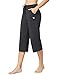 BALEAF Women's Capri Pants Casual Summer Cotton Yoga Wide Leg Lounge Athletic Jersey Walking Loose Workout Capris Pocketed Charcoal Size L