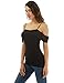PattyBoutik Women Spaghetti Strap Cold Shoulder Chiffon Inset Blouse (Black Medium)