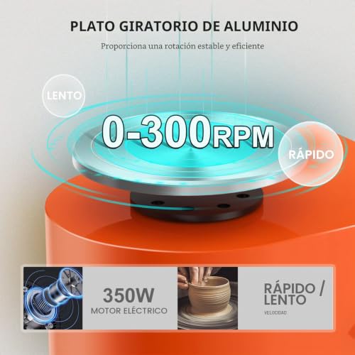 VAYOTOY Pottery Lathe 25cm Ceramic Wheel with Manual Handle and Foot Pedal 350W Motorized Electric Ceramic Wheel Machine 300RPM Electric Pottery Lathe DIY Crafts for Adults Children