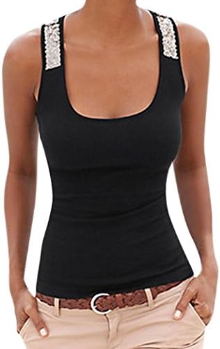Pervobs Tank Tops Big Promotion! Women Casual Plus Size Sleeveless Sequin Raceback Tank Tops Ladies Casual T Shirt
