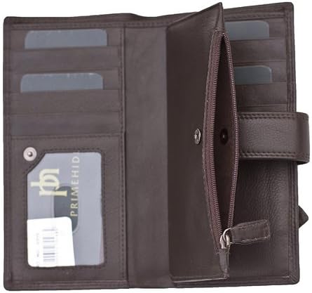 Prime Hide Women's Large Soft Brown Leather Purse Wallet Tab Opening - Image 5