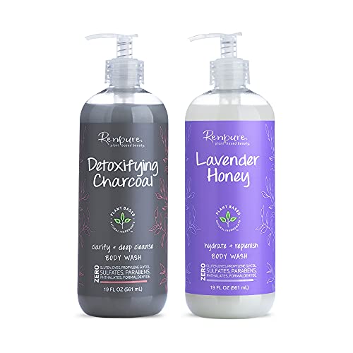 Renpure PlantBased Natural Charcoal Body Wash & Honey Lavender 2pk â