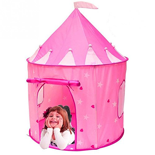 Rapidly boy Princess Castle Girls Play Tent Glow in the Dark Stars - Childrens Play Tents for Indoor & Outdoor Use,Easy to Folding back with Storage Carry Bag Pink