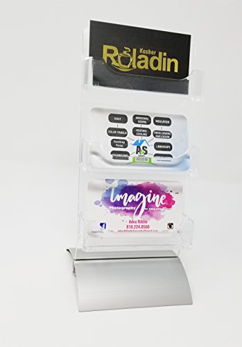 Premium Business Card | Gift Card Holder Display for Tabletop 3-Pocket, Slant Back - Silver