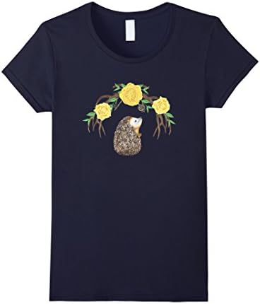 Womens Hedgehog Yellow Roses T-Shirt XL Navy