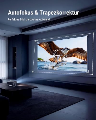 Smart Beamer【Google TV, Auto-Objektivabdeckung, 2500ANSI】 Beamer 4K Heimkino mit Autofokus & 6D Trapezkorrektur, Full HD 1080P, WiFi6, 360° Drehbarer Tragbarer Projektor mit APP für Outdoor/Handy