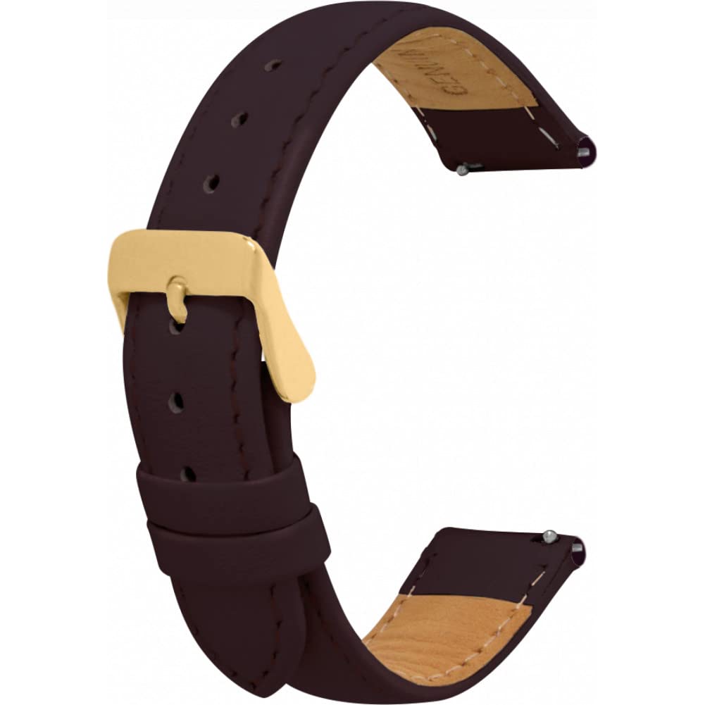 Toff London Ladies Brown Leather Watch Strap, Quick Release with Gold Metal Buckle, Band Width 18mm