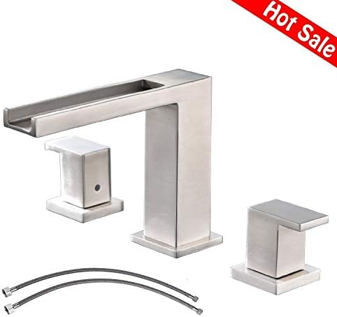 Waterfall Stainless Steel Two Handle Three Hole Widespread Bathroom Faucet, Brushed Nickel Bathroom Sink Faucet With Hoses