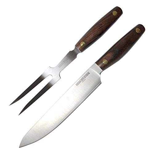 2 Piece Carving Knife Set Made in USA by Virginia Boys Kitchens - Professional Stainless Steel Full Tang Blades with Walnut Wood Handles