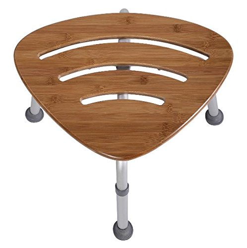 Triangular Shower Chair Bamboo Bath Seat Rubber Tip Slip-Resistant Fan shaped + eBook - Thumbnail 2