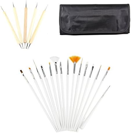 20pcs Nail Art Design Brushes Set, Dotting Pens, Marbling Detailing Painting Tools Kit with Roll-Up Pouch-Professional Nail Art Supplies for For Women Girls Teens Kids Available by Queentools