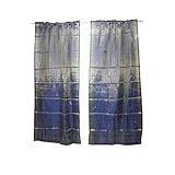 2 Indian Sari Curtains Blue Dining Room Kids Yoga Studio Decor 96x44