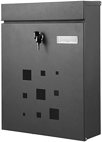 Kaluo Large Modern Locking Metal Wall Mounted Mail Box for House Office Apartment (Black)
