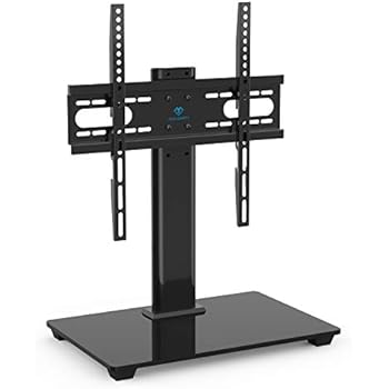 PERLESMITH Universal TV Stand - Table Top TV Stand for 37-55 inch LCD LED TVs - Height Adjustable TV Base Stand with Tempered Glass Base & Wire Management, VESA 400x400mm