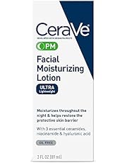 CeraVe PM Facial Moisturizing Lotion | Night Cream with Hyaluronic Acid and Niacinamide | Ultra-Lightweight, Oil-Free Moisturizer for Face | 3 Ounce