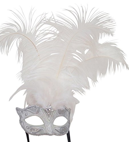 Mask & Co Women's Quality White & Silver Feather Venetian Masquerade Party Ball Eye Mask