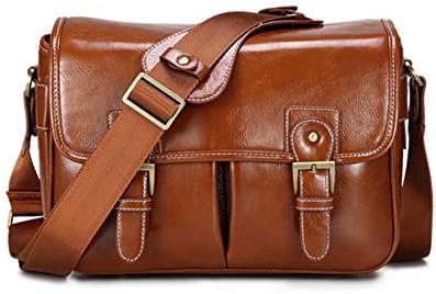 Leeec SLR camera bag Korean version imitation leather Crossbody bag waterproof camera rain camera bag for Nikon Canon Samsung Sony Leica,LightBrown,M