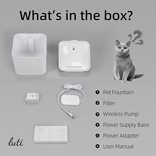 Cat Water Fountain Wireless,luti Pet Water Fountain for Cats Inside