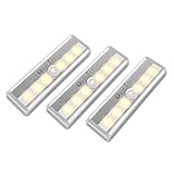 Mini Lights, OxyLED Motion Sensor Light with 6 LED Night Light Bar for Closet Cabinet Wardrobe Ambry Cupboard Drawer Stairs Step, Stick-on Safe Lights Bed Light, 3 Pack, Battery Operated, Warm White