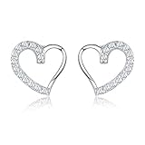 AoedeJ Open Heart Stud Earrings 925 Sterling Silver Earrings Inlay CZ Stone Girls and Women Earrings (Heart style 3)