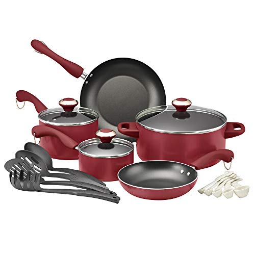 Paula Deen Signature Dishwasher Safe Nonstick Cookware Pots and Pans Set, 17 Piece, Red Pricepulse