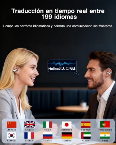 Xoruezls Auriculares Traductor en Tiempo Real - Traductor Instantaneo de Voz e Idiomas con IA, 199 Lenguas, Traducción Simultánea, Pinganillo, Cascos y Audífonos Traductores Inalámbricos Bluetooth