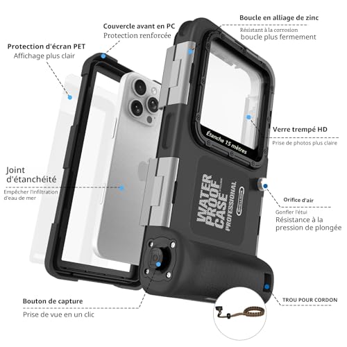 Professional Diving Phone Case Pouch Waterproof Smartphone IPX8 Pouch Waterproof Phone Case Cover Protective Case for iPhone 17 Air 16 17 Pro 16 17 Pro max 15 Pro 13 14 15 Pro Max