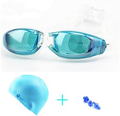 JM Star ZOTO Swimming Suit(Swimming Goggles +Swimming Cap +Ear Plugs +Nose Clip),Silicone HD Anti-fog Goggles Plating UV Protection for Adults (Sky Blue)