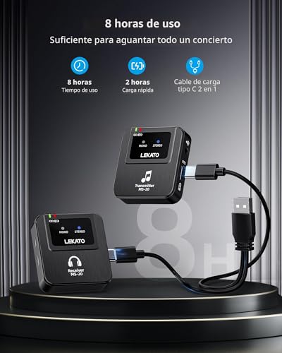 Lekato Professional 2.4G Stereo IEM Wireless Monitoring System with Transmitter and Receiver, OTG, Suitable for Tape Samples, Live Performances (1TX+1RX)