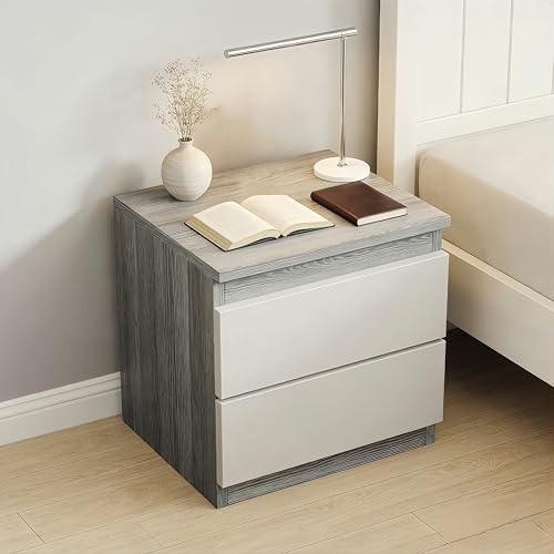 DAYONG Nightstand with 2 Drawers, Simple Bedside Table, Wooden End Table for Living Room, Modern Bedside Cabinet for Bedroom Sofa Side Office. (grey+white)