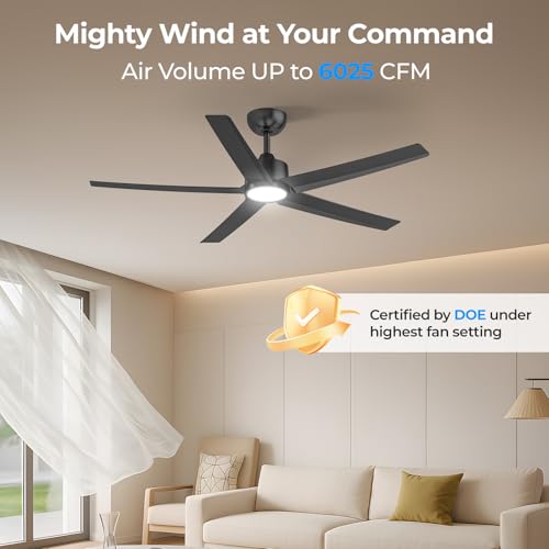 ocioc - Ventiladores de techo de 52 pulgadas con luces, paquete de 2 ventiladores de techo negro con luz y control remoto, 3CCT, motor de CC silencioso, ventilador de techo moderno de 5 aspas para
