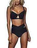 FeelinGirl Women's Sexy Criss Cross High Waist Bandage 2PCS Bikini Set Swimsuit,Black,XL(US12-14)