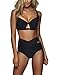 FeelinGirl Women's Sexy Criss Cross High Waist Bandage 2PCS Bikini Set Swimsuit,Black,M(US8-10)